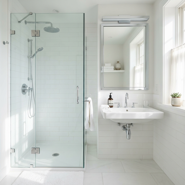 A clean and sparkling bathroom showing our work